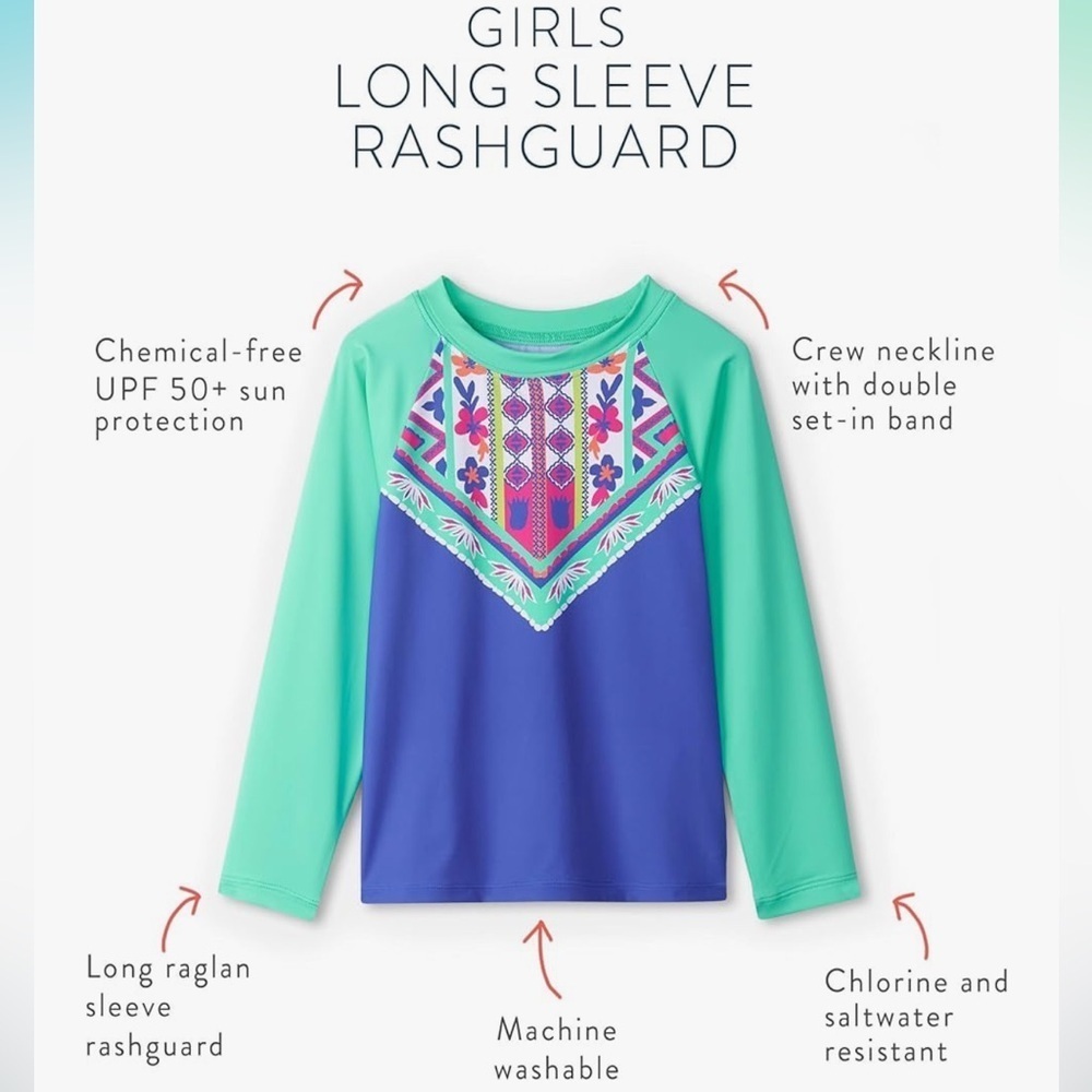 NWT Hatley Girls' Swim Long Sleeve Rash Guard Top - Kaleidoscope